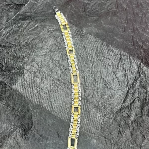 Dual Tone Hollow Links 92.5 Silver Gents Bracelet