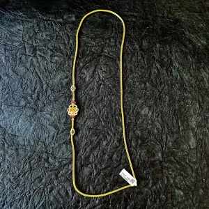 Gold Plated 92.5 Silver Lakshmi CZ Stone Mogappu Chain