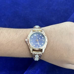 Rose Gold Black Analog Dial 92.5 Ladies Silver Watch 